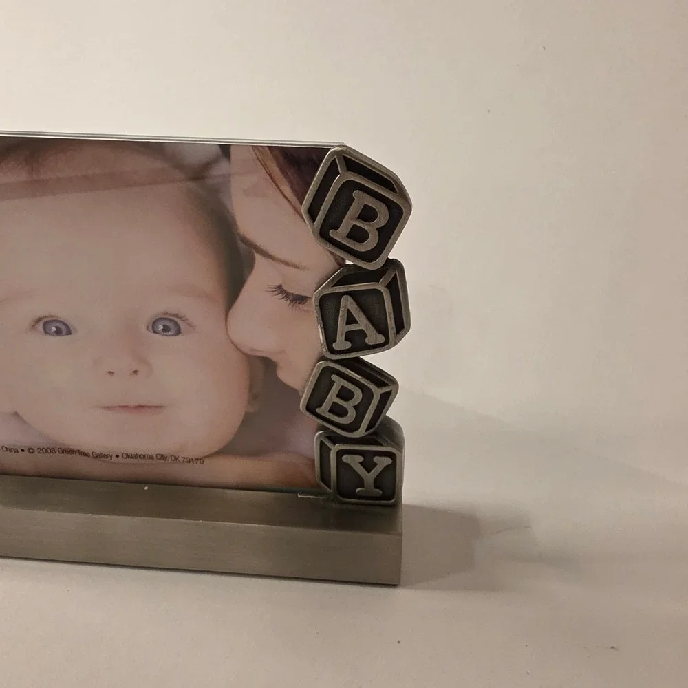 Green Tree Gallery Baby Picture Frame 6x4 Pewter Bunny Blocks Metal Base 2008